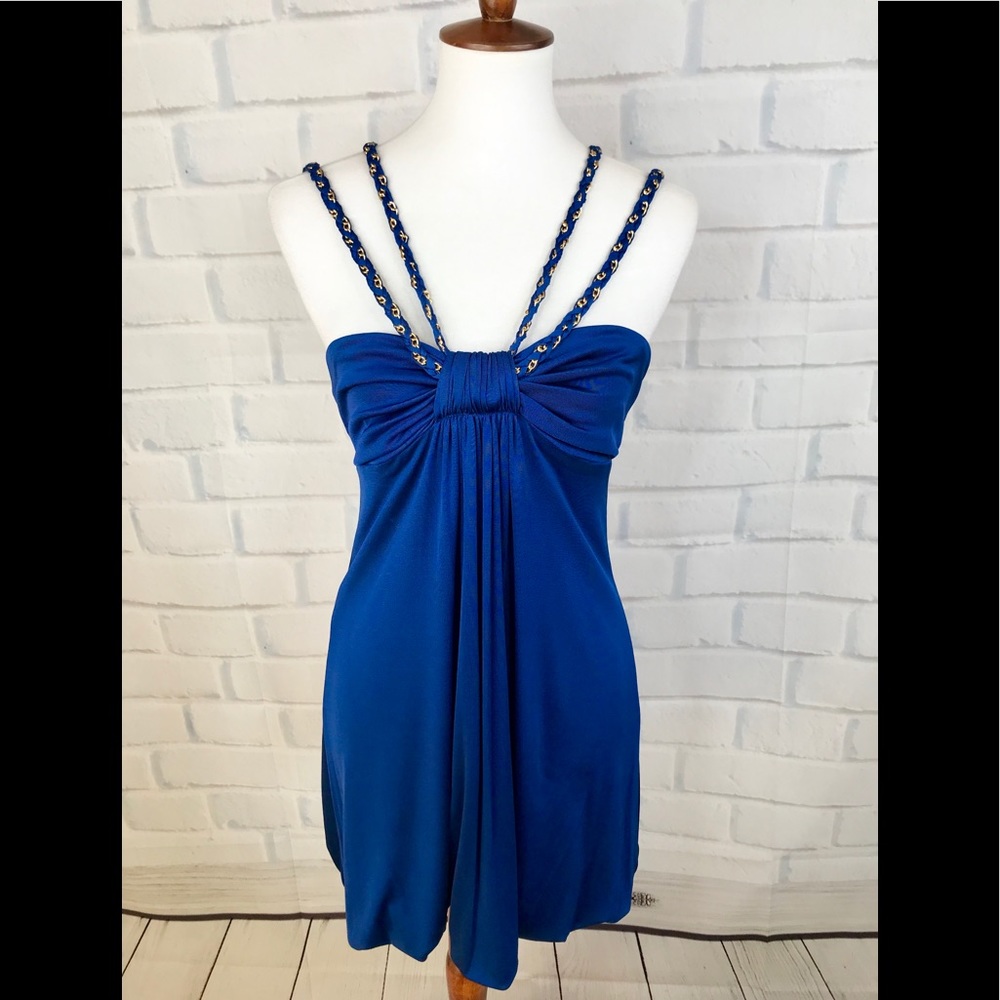 M A R C I A N O : Blue Chain Detail Mini Dress